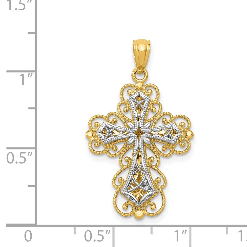 14k Two-tone Gold Gold Polished 2 Level Filigree Cross Pendant