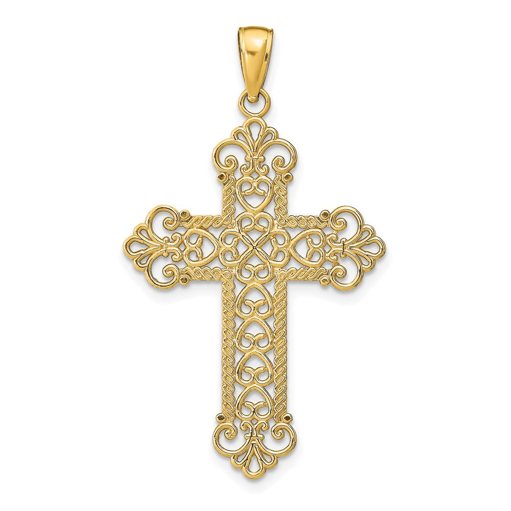 14k Yellow Gold Polished Large Rope Frame Filigree Cross Pendant