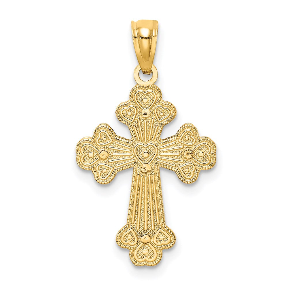 14k Two-tone Gold Polished Filigree 2 Level Heart Cross Pendant