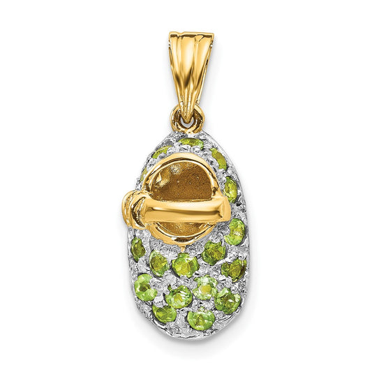 14k Yellow & Rhodium Gold & Rhodium Prong-Set August/Peridot Baby Shoe Charm