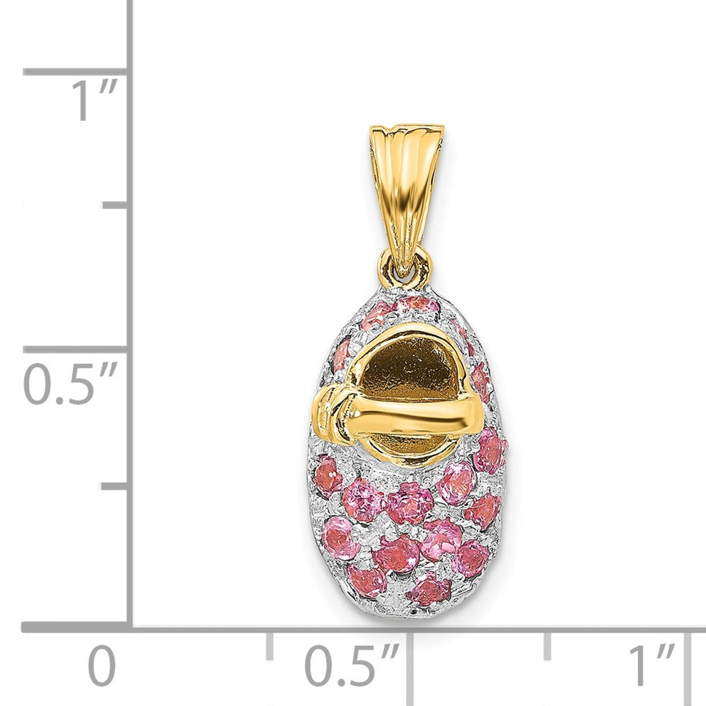 14k Yellow & Rhodium Gold & Rhodium Prong-Set October/Pink Tourmaline Baby Shoe Charm