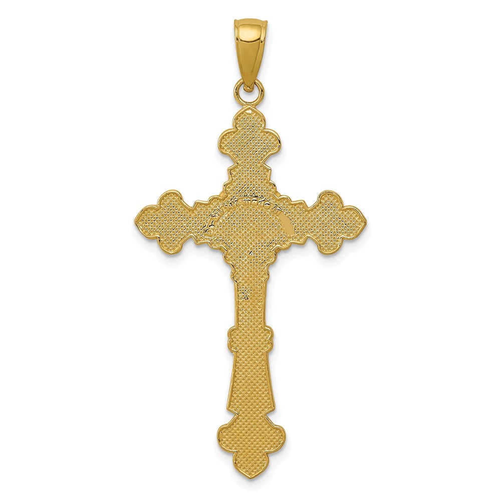 14k Yellow Gold Polished Textured INRI Crucifix Fleur de Lis Pendant