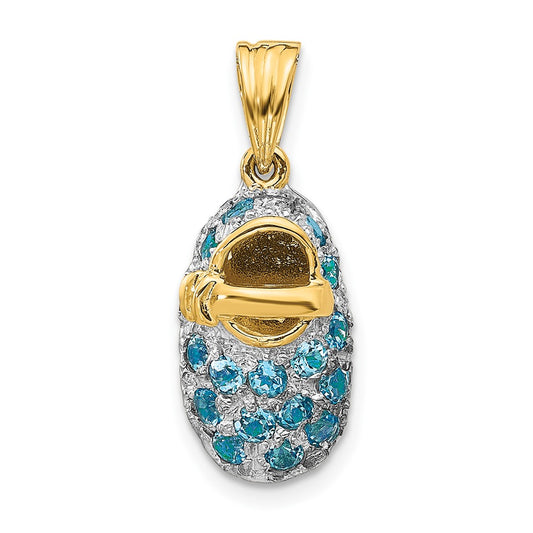 14k Yellow & Rhodium Gold & Rhodium Prong-Set December/Blue Topaz Baby Shoe Charm