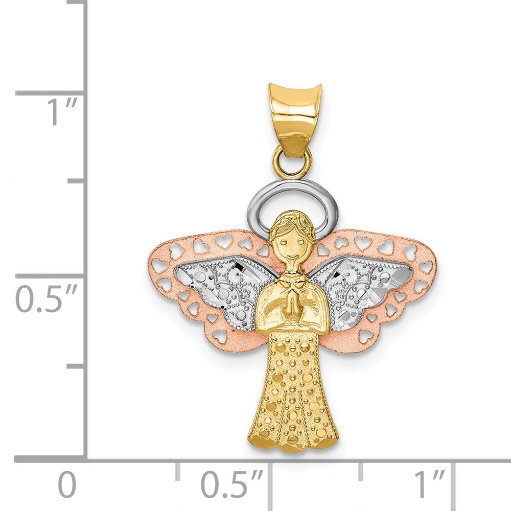 14k Two-tone Gold w/White Rhodium Satin/Polished Angel Pendant