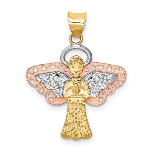 14k Two-tone Gold w/White Rhodium Satin/Polished Angel Pendant