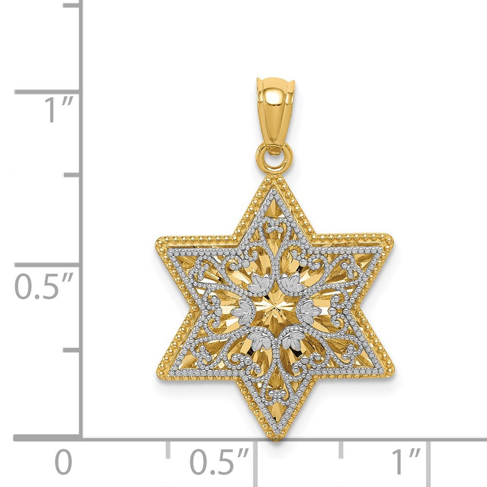 14k Two-tone Gold Two-tone Gold Polished Reversible Filigree Star Of David Pendant