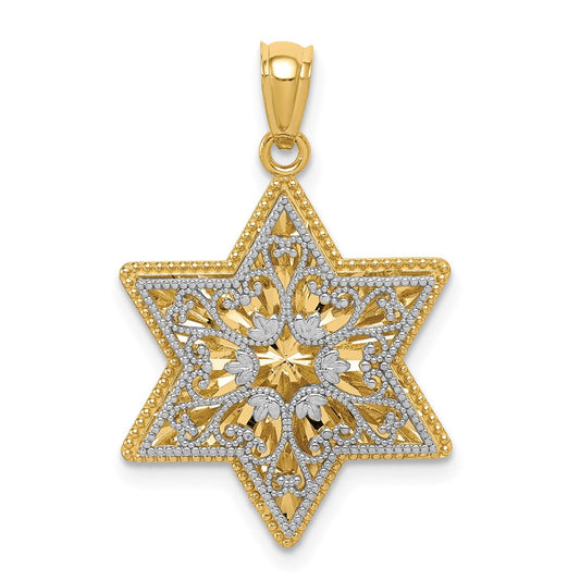 14k Two-tone Gold Two-tone Gold Polished Reversible Filigree Star Of David Pendant