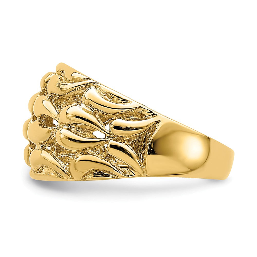 14K Gold Polished Teardrop Basket Weave Ring