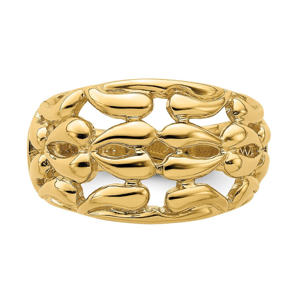 14K Gold Polished Teardrop Basket Weave Ring