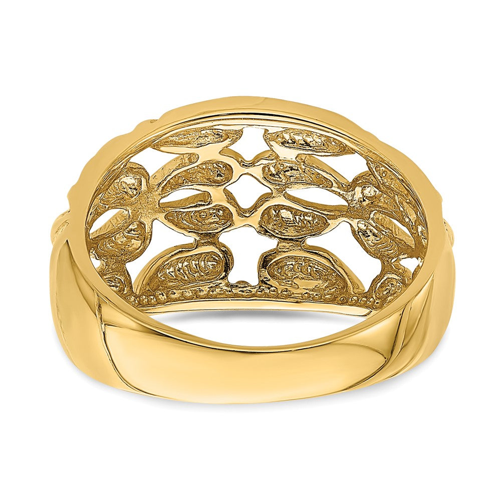 14K Gold Polished Teardrop Basket Weave Ring