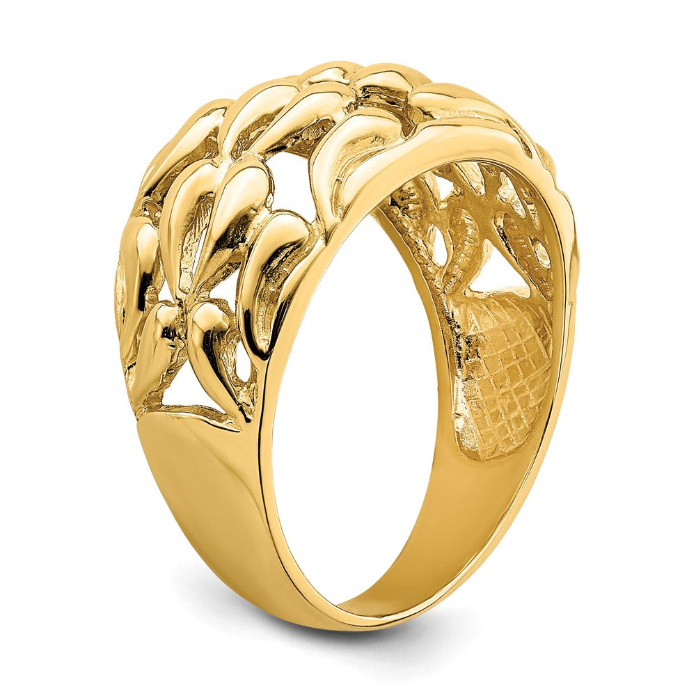 14K Gold Polished Teardrop Basket Weave Ring