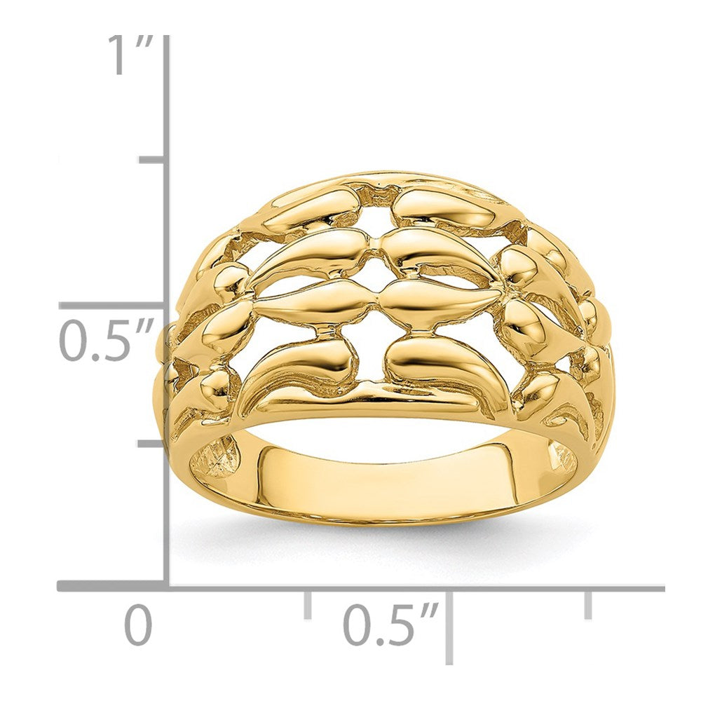 14K Gold Polished Teardrop Basket Weave Ring