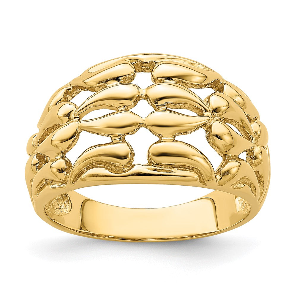 14K Gold Polished Teardrop Basket Weave Ring