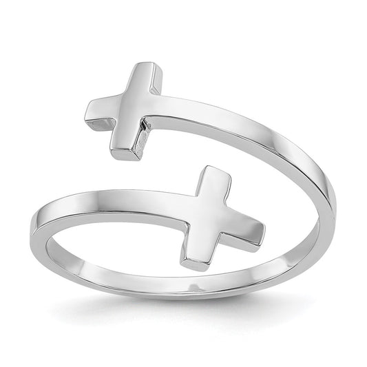 14k White Gold Polished Double Cross Ring