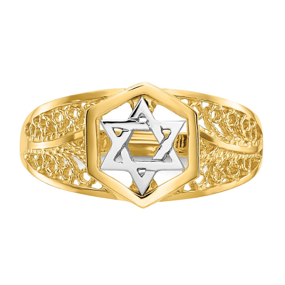 14k Two-Tone Gold Polished Star of David Ring