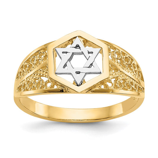 14k Two-Tone Gold Polished Star of David Ring