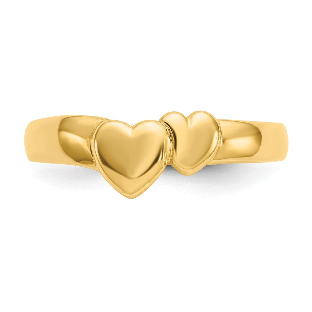 14k Gold Polished Adjoining Hearts Ring