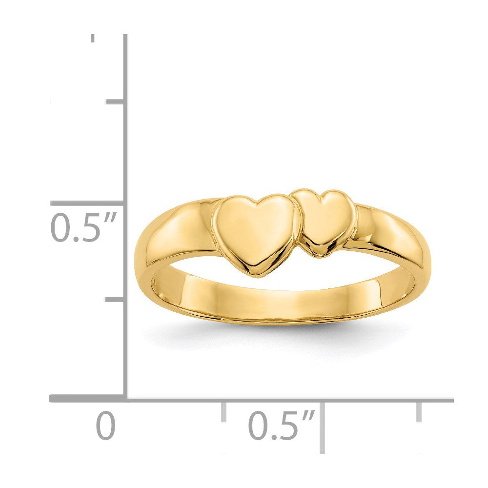 14k Gold Polished Adjoining Hearts Ring