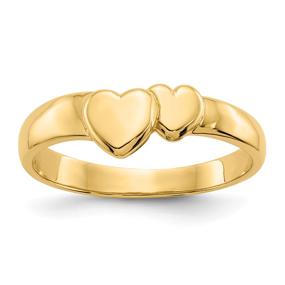 14k Gold Polished Adjoining Hearts Ring