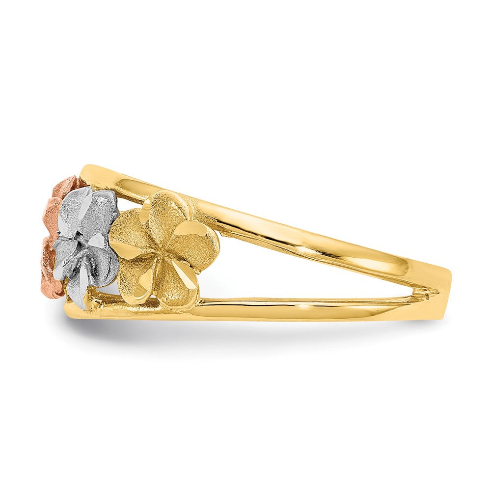 14k Two-Tone Gold & Rhodium Satin/Polished D/C Flower Ring