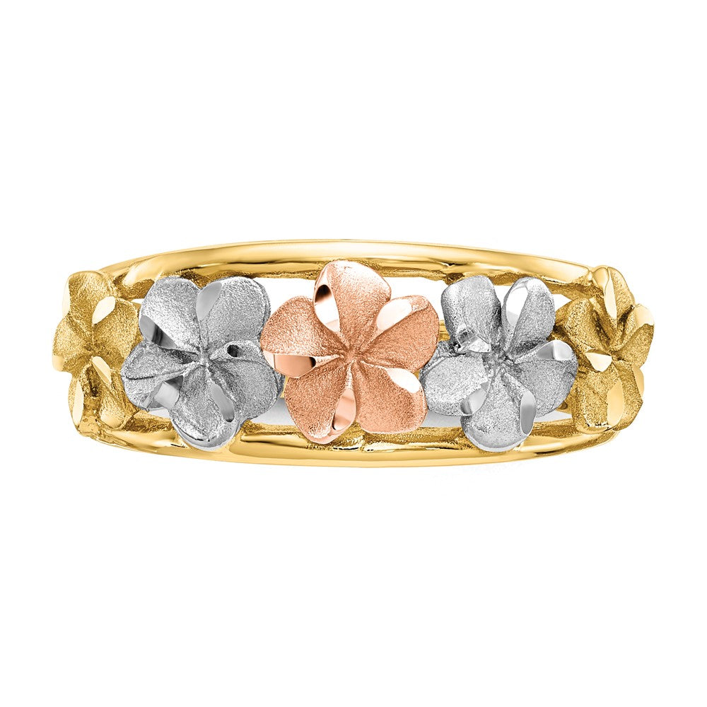 14k Two-Tone Gold & Rhodium Satin/Polished D/C Flower Ring