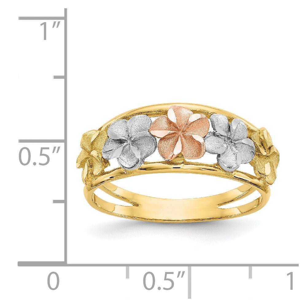 14k Two-Tone Gold & Rhodium Satin/Polished D/C Flower Ring