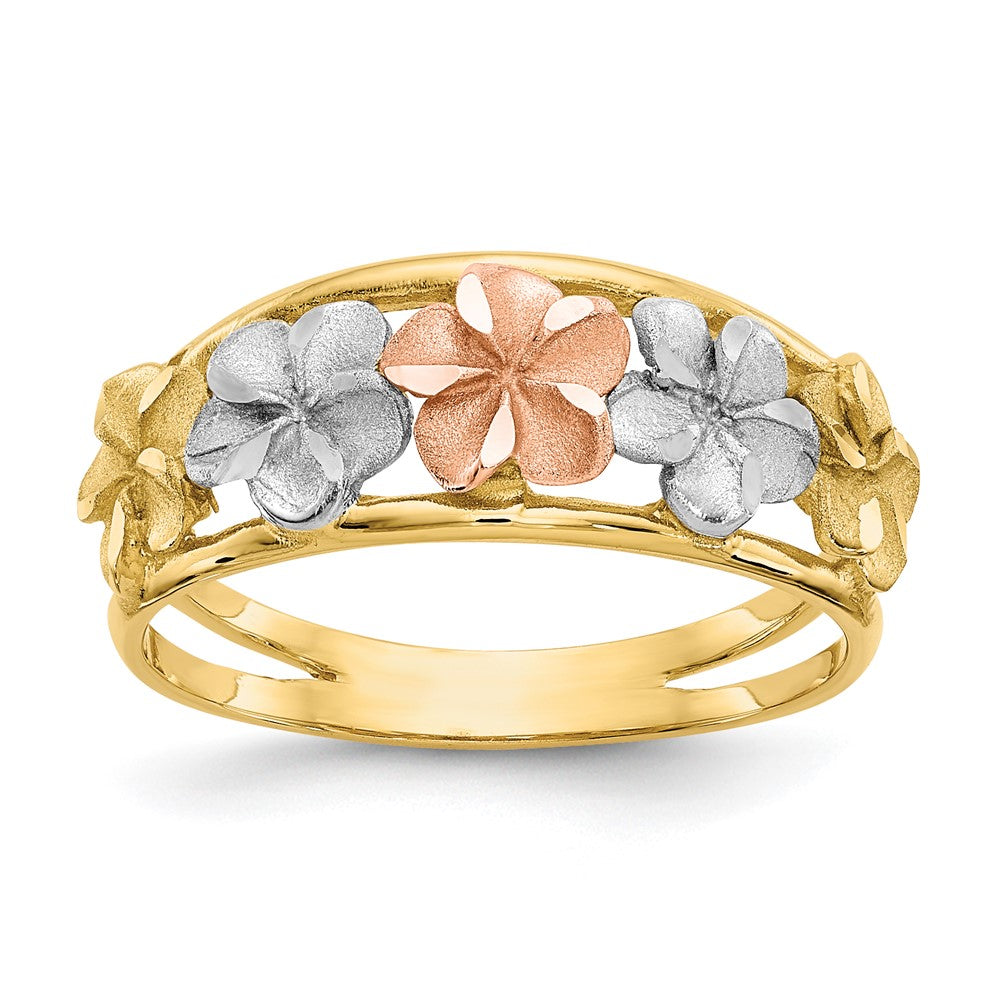 14k Two-Tone Gold & Rhodium Satin/Polished D/C Flower Ring