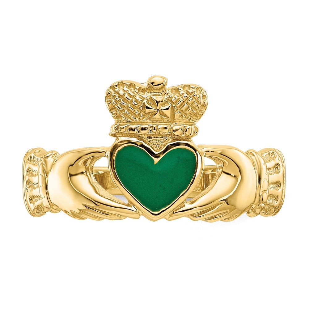 14K Yellow Gold Enamel Claddagh Ring