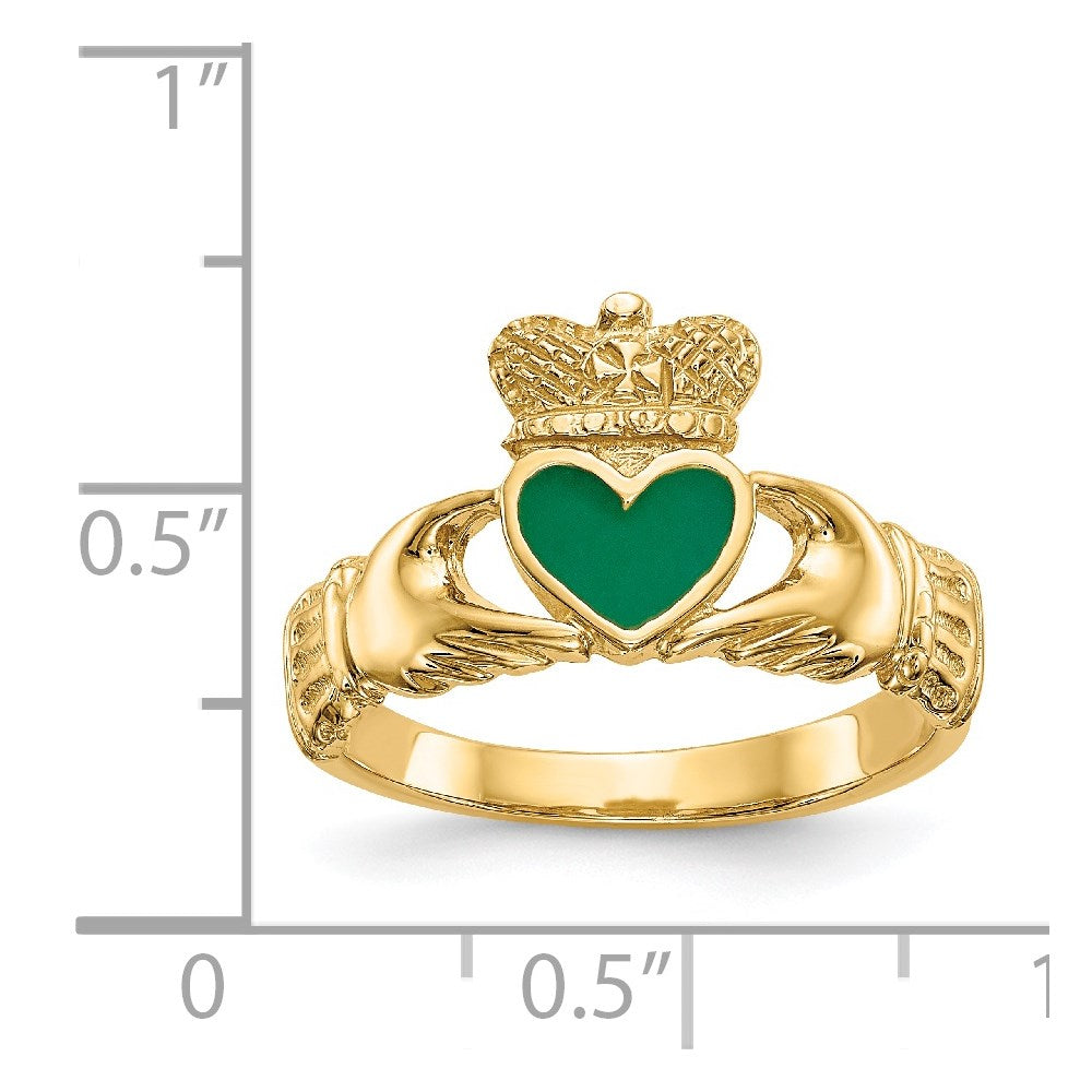 14K Yellow Gold Enamel Claddagh Ring