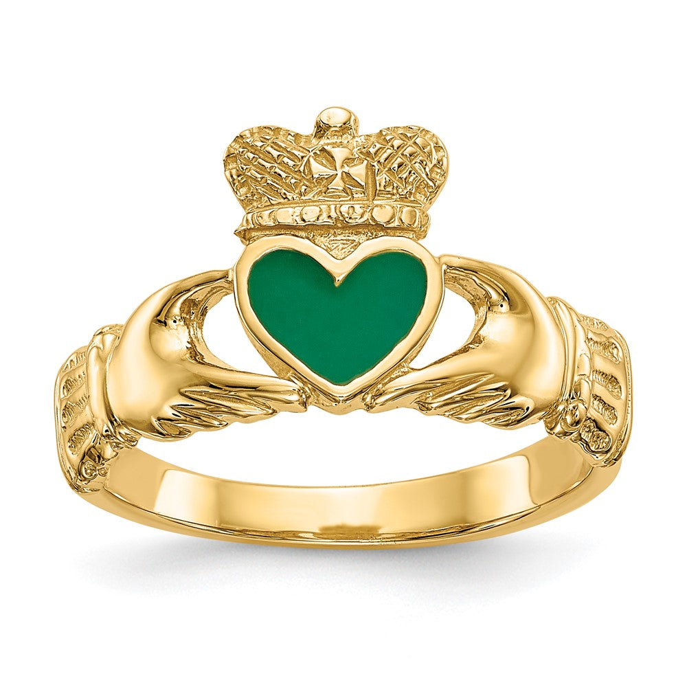 14K Yellow Gold Enamel Claddagh Ring