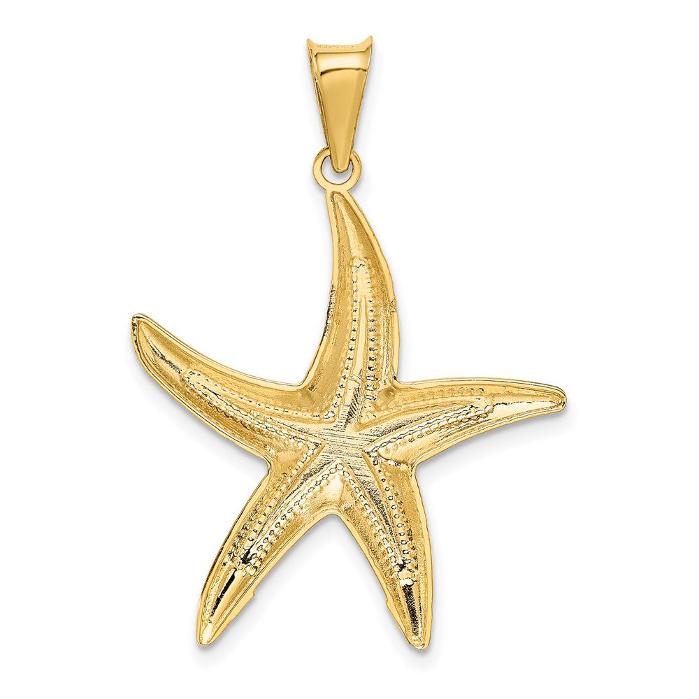 14k Yellow & Rhodium Gold and Rhodium Diamond-cut Polished Starfish Pendant