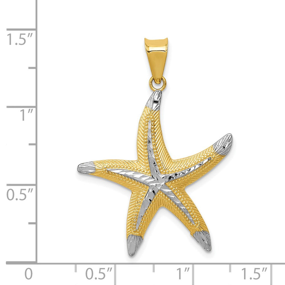 14k Yellow & Rhodium Gold and Rhodium Diamond-cut Polished Starfish Pendant