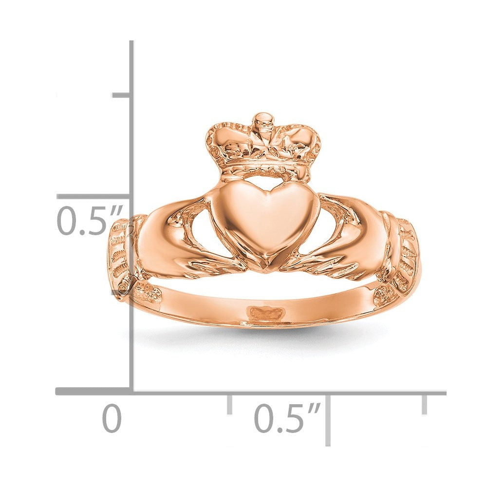 14k Rose Gold Polished Claddagh Ring