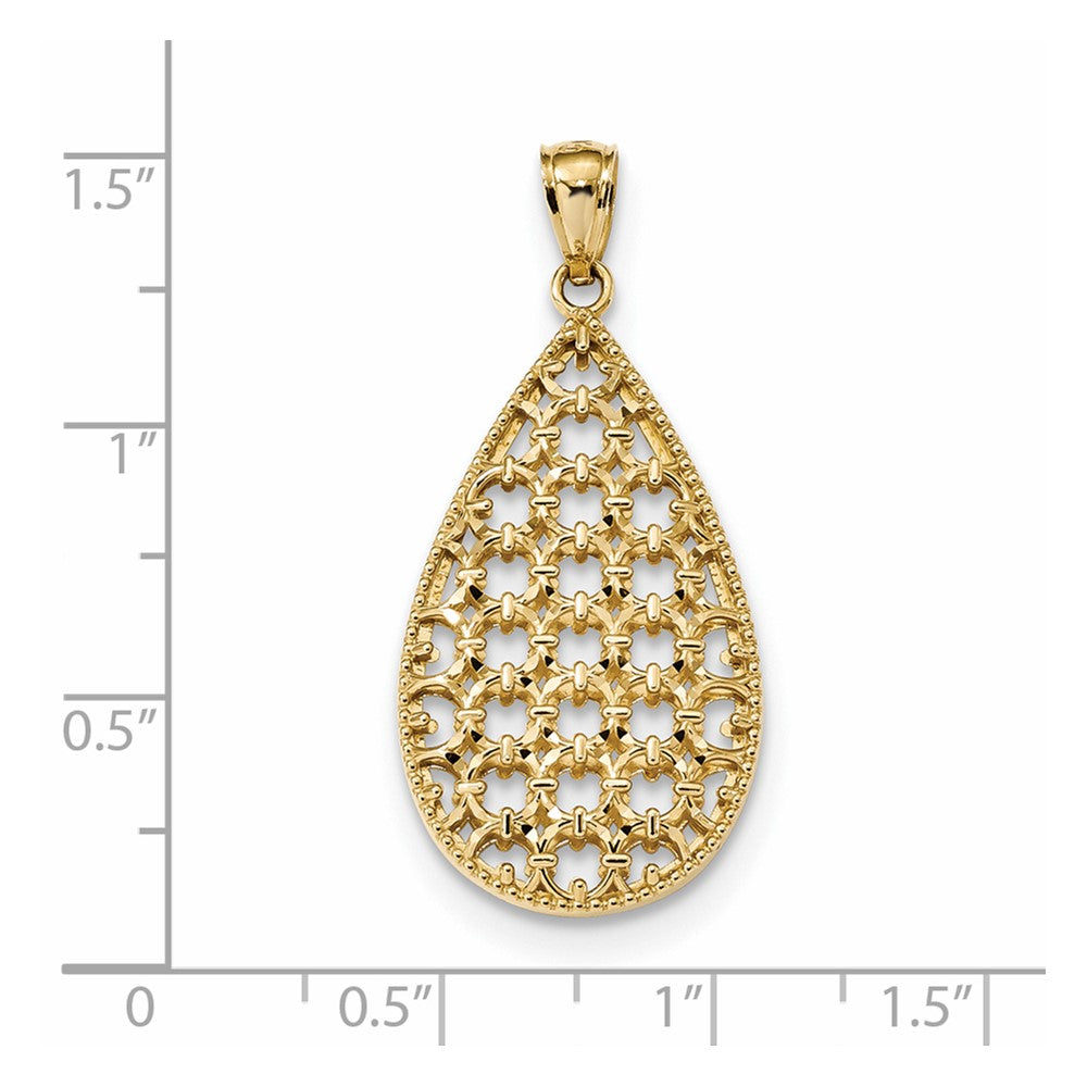 14k Yellow Gold Diamond-cut Polished Large Woven Tear Drop Pendant