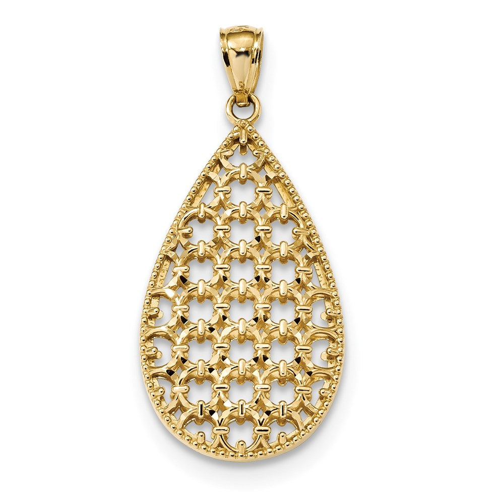 14k Yellow Gold Diamond-cut Polished Large Woven Tear Drop Pendant