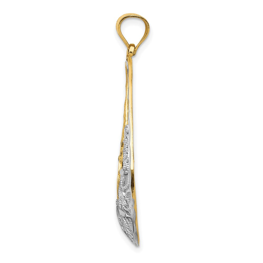 14k Yellow & Rhodium Gold w/Rhodium Diamond-cut Filigree Teardrop Pendant