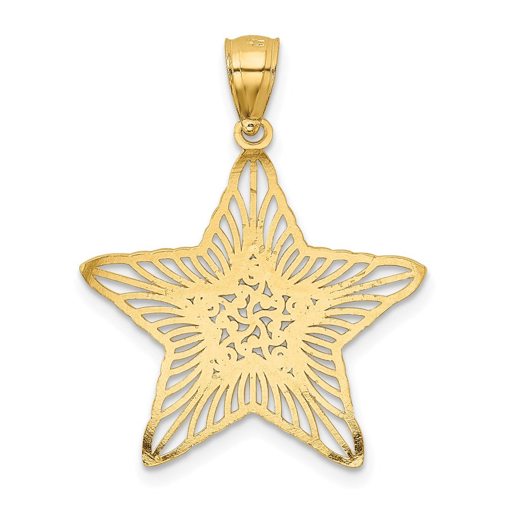 14k Yellow & Rhodium Gold w/Rhodium Diamond-cut Filigree Star Pendant