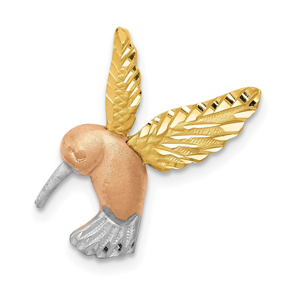 14k Two-tone Gold w/White Rhodium Satin Diamond-cut Hummingbird Slide