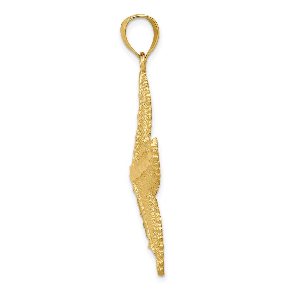 14k Yellow Gold Polished and Textured Diamond-cut Starfish Pendant