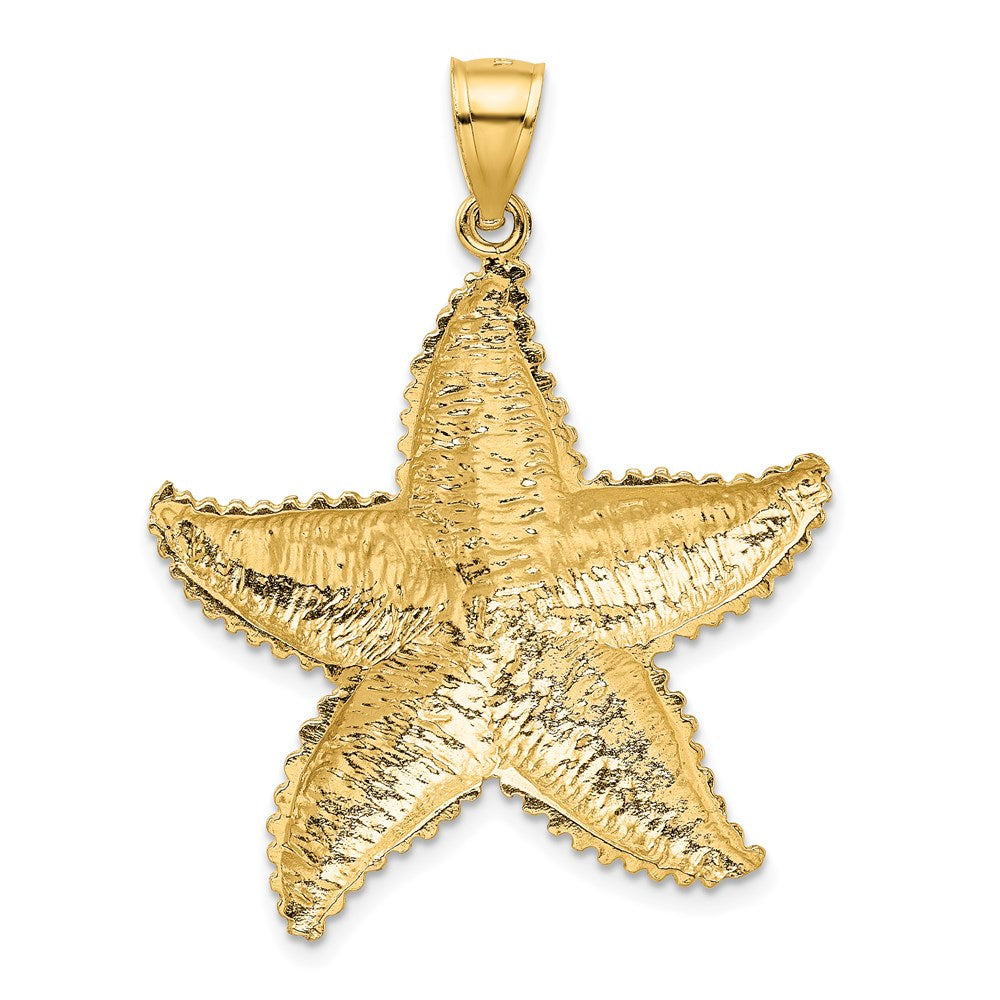 14k Yellow Gold Polished and Textured Diamond-cut Starfish Pendant