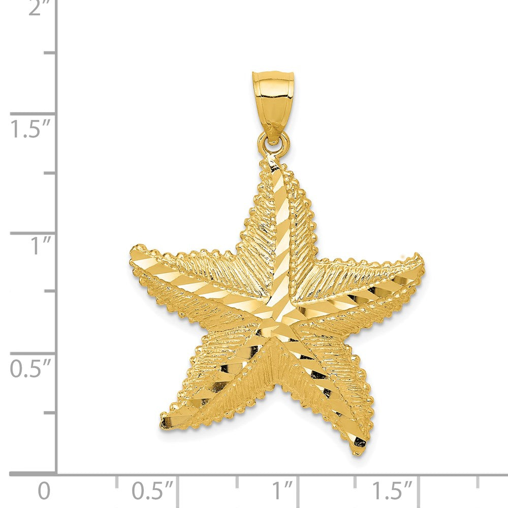 14k Yellow Gold Polished and Textured Diamond-cut Starfish Pendant