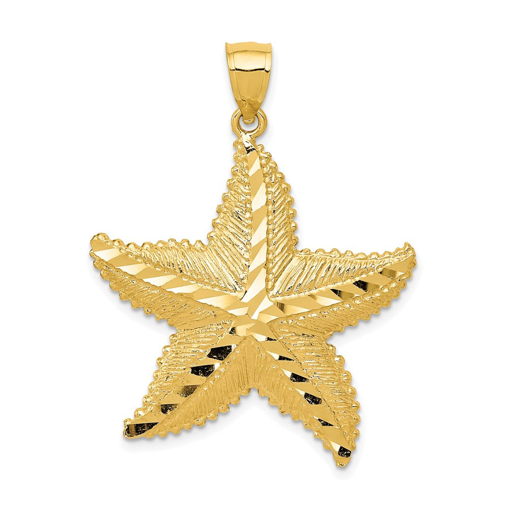 14k Yellow Gold Polished and Textured Diamond-cut Starfish Pendant