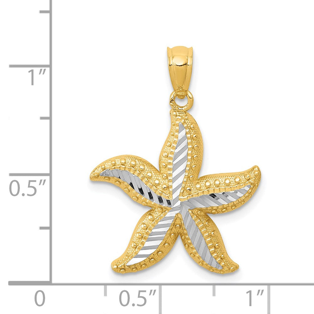 14k Yellow & Rhodium Gold with White Rhodium Diamond-cut Starfish Pendant