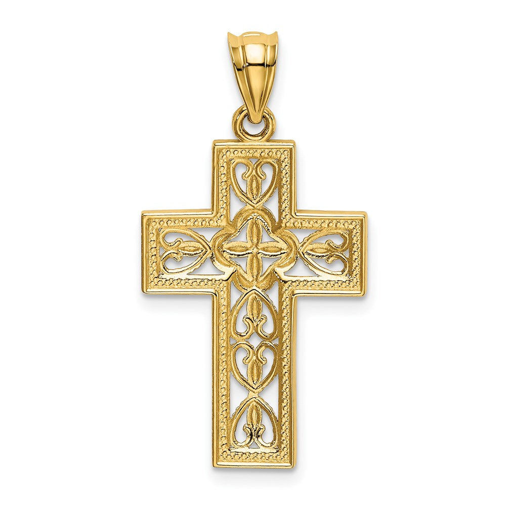 14k Yellow & Rhodium Gold w/White Rhodium Polished Filigree Cross Pendant