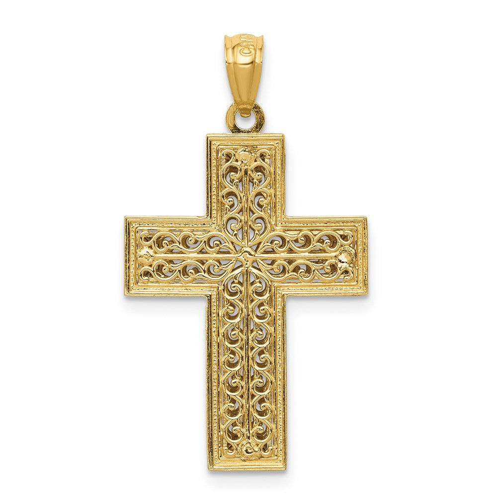 14k Two-tone Gold Polished Filigree Cross Pendant