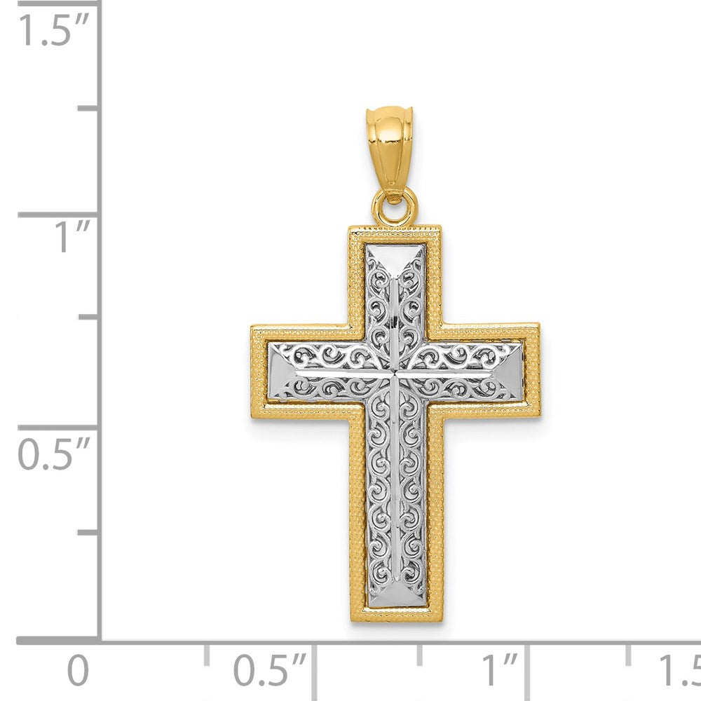 14k Two-tone Gold Polished Filigree Cross Pendant