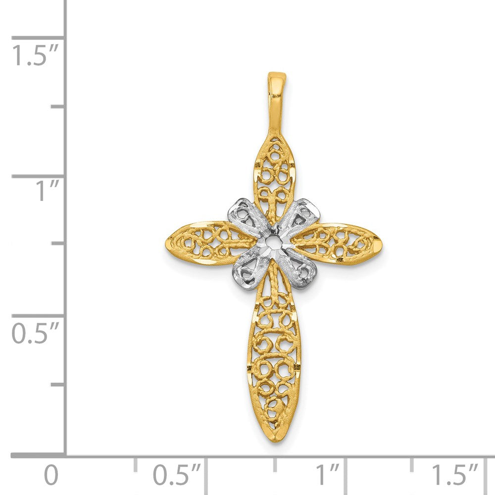 14k Yellow & Rhodium Gold w/White Rhodium Polished Filigree Cross Pendant