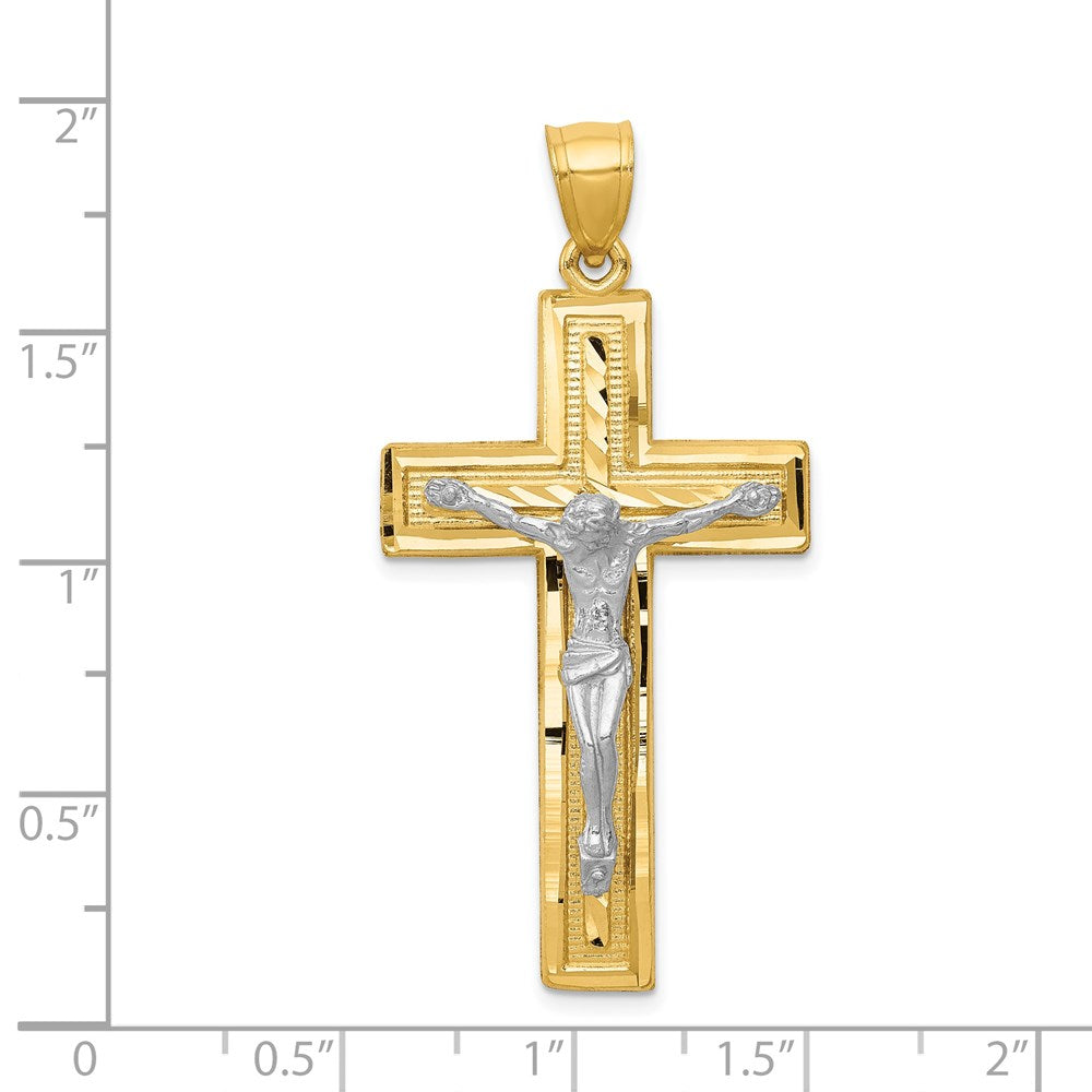 14k Two-tone Gold Diamond-cut Latin Crucifix Pendant