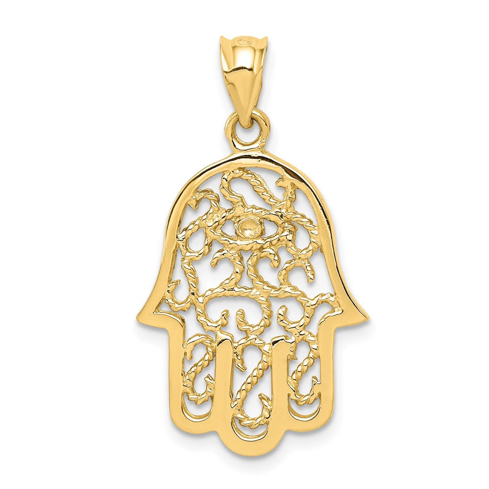 14k Yellow Gold Polished Filigree Hamsa Pendant