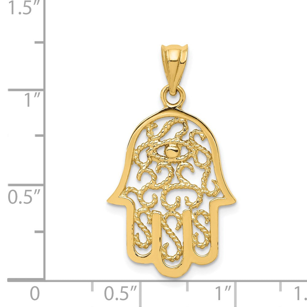 14k Yellow Gold Polished Filigree Hamsa Pendant